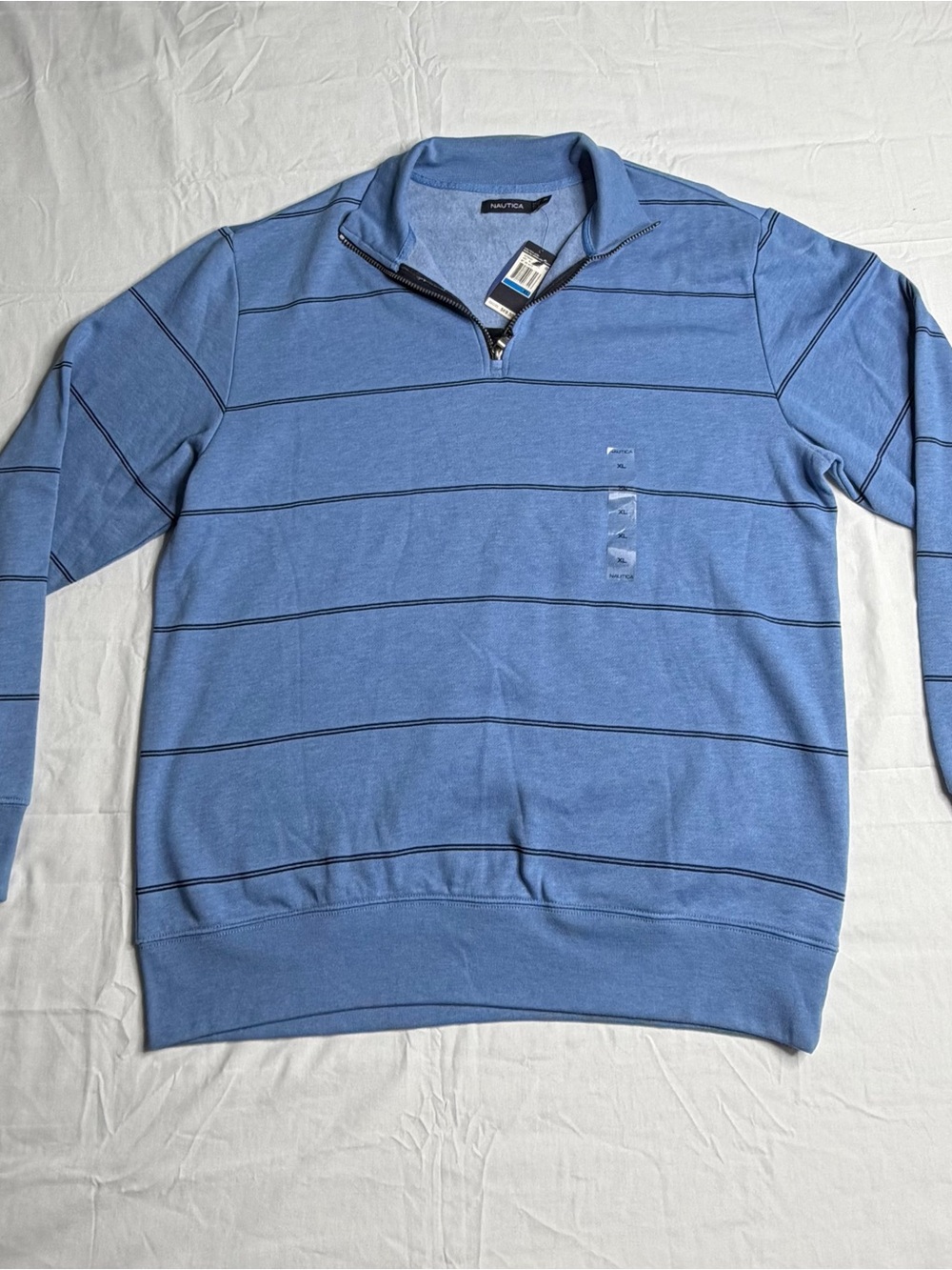Nautica Light Blue Zip-Front Stripe Pullover Sweater